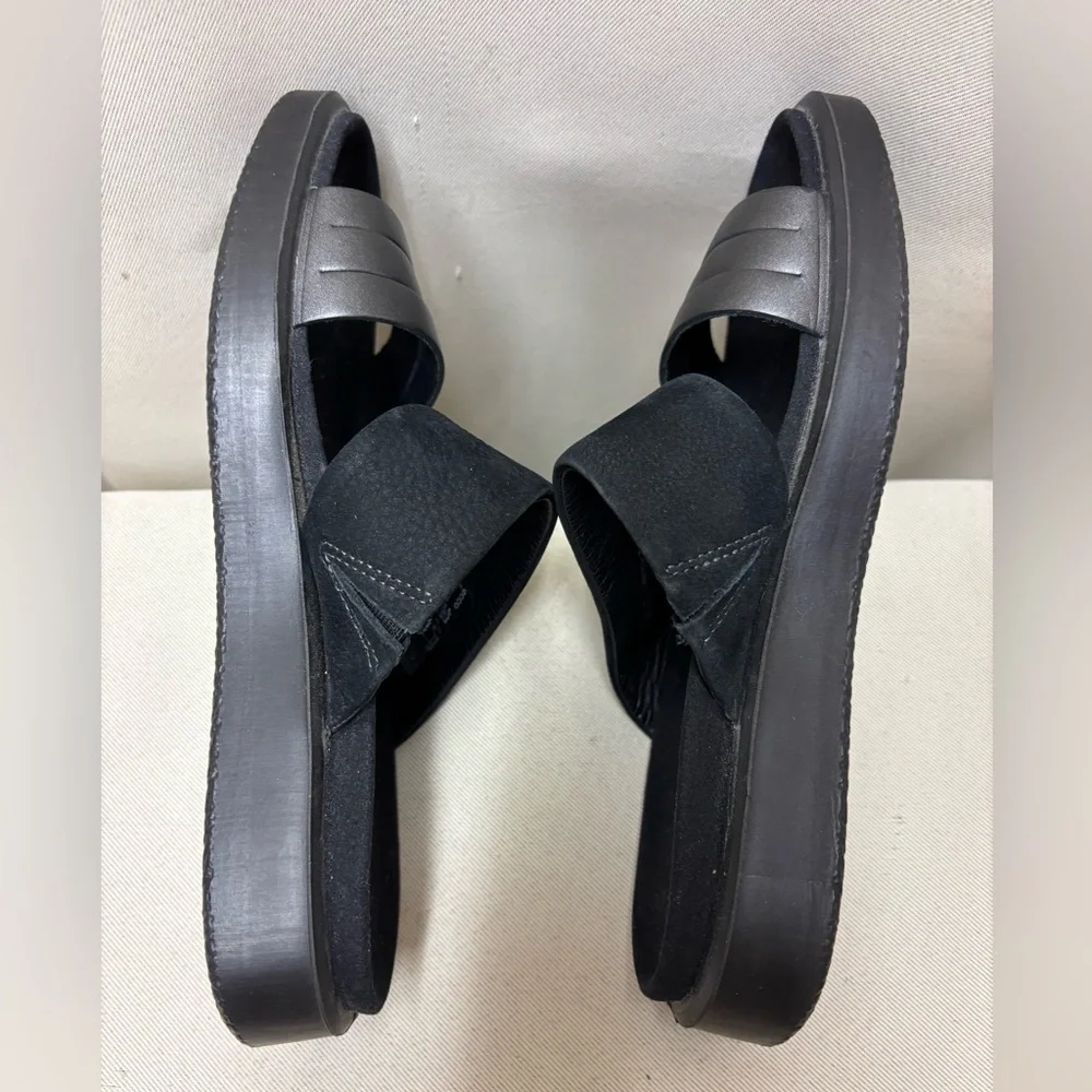 ECCO 2 Strap Black Leather Sandals Slip-on Danish Design Size 36/5 - 5.5